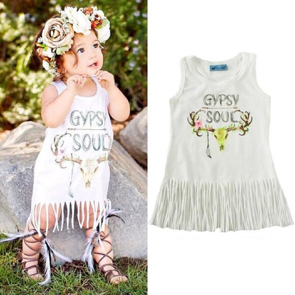 Toddler Infant Girls BOHO Gypsy Soul Summer Beach Fringed Top Dress - BRAND NEW - Picture 1 of 6